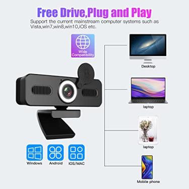 Imagem de LUGU 1080P Webcam Computador Webcam com Microfone USB PC Câme da Web Ângulo amplo de 120 g us com unidade de luz de preenchimento pa g vação de chamadas em conferência Compatível com jogos com