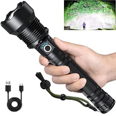 Imagem de Lanternas recarregáveis de 90.000 lúmens, lanterna de LED super brilhante de alto lúmens, com cabo USB, 5 modos à prova d'água, lanterna de flash potente para acampamento, caminhada