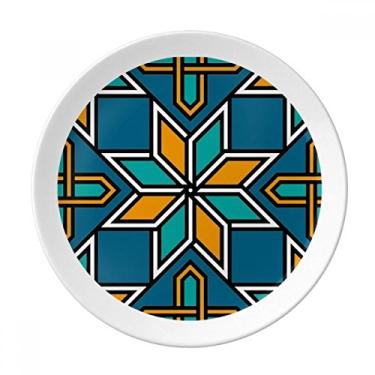 Imagem de Prato de flor abstrata azul laranja marroquino decorativo de porcelana salver talheres, prato de jantar