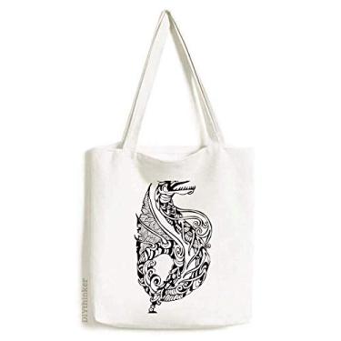 Imagem de Bolsa de lona com dragão chinês Culture Chinese Line Bolsa de compras casual