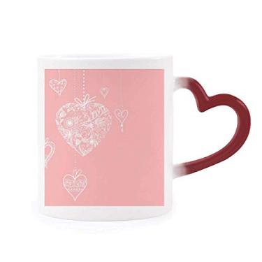 Imagem de Caneca rosa coração flores Dia dos Namorados sensível ao calor Caneca vermelha muda de cor