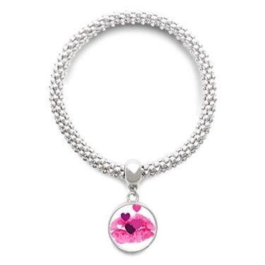 Imagem de DIYthinker Pulseira de prata com pingente de coração rosa para o Dia dos Namorados