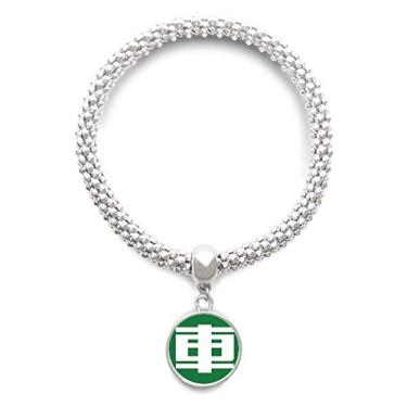 Imagem de DIYthinker Pulseira com pingente de prata de personagem chinês, castelo chinês, pingente de corrente ajustável