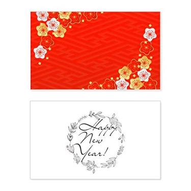 Imagem de Cartão de felicitações de ano novo japonês padrão Sakura vermelho dourado mensagem presente