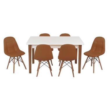 Imagem de Conjunto Mesa De Jantar Luiza 135cm Branca Com 6 Cadeiras Botonê - Mar