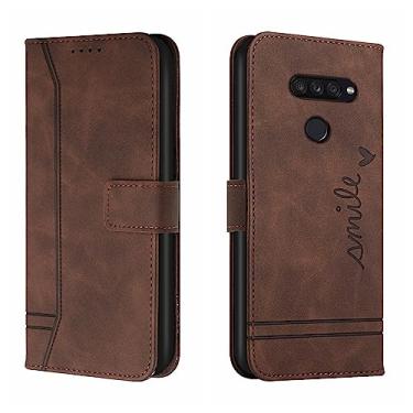 Imagem de coldre de proteção Compatível com LG K51 Wallet Case, Protetora em TPU à prova de choque, Capa de telefone em couro PU Magnética Flip Folio Porta-cartões em couro Fivela do cinto (Color : Brown)