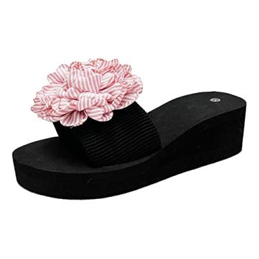 Imagem de Sandálias femininas respiráveis de bico aberto sandálias femininas confortáveis tamanho grande sandálias grossas chinelos moda flor chinelos de praia (rosa, 42)