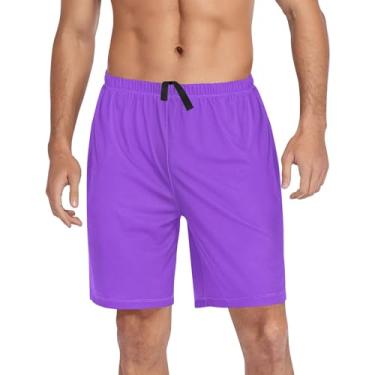 Imagem de CHIFIGNO Shorts de pijama masculino shorts de pijama confortável calça pijama com bolsos cordão, Azul, violeta, M