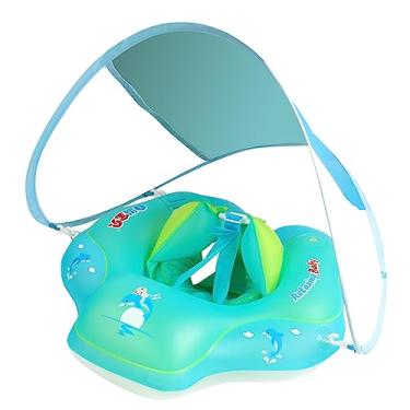 Imagem de Matybobe Boia de piscina para bebês com dossel, boia inflável para natação infantil para crianças de 3 a 10 meses, boia de natação para meninos e meninas com dossel de sol do assento inferior (verde,