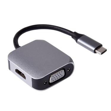 Imagem de DAGIJIRD Adaptador 2 em 1 USB tipo C para VGA HDMI adaptador de vídeo tipo C, saída HDMI 4K @ 30Hz 1080p a 60Hz saída VGA