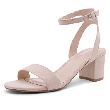 Imagem de Shoe Land SL-Amaya Sandália feminina de salto baixo, bico aberto, salto alto, preto, dourado, prata, vermelho, salto transparente, tira no tornozelo, bloco grosso, salto curto, sapatos para formatura,