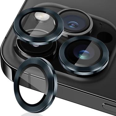 Imagem de TIUYAO Protetor de lente de câmera para iPhone 15 Pro Max/iPhone 15 Pro, protetor de lente de câmera de vidro temperado anel de lente de liga de alumínio, capa de câmera adequada para iPhone 15 Pro/Pro Max (azul escuro)