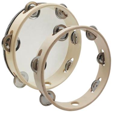 Imagem de 2 pandeiros de 20 cm, pandeiros de cor de madeira lyfLux para adultos e anel de pandeiro, sino de metal, instrumentos musicais de percussão, educação musical, festa, festivais de música (fileira única