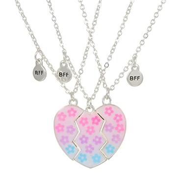 Imagem de Saalort Colares Best Friend para 3 colares de coração combinando com pingente magnético da amizade, Zinco, Zircônia cúbica