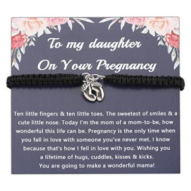 Imagem de PLITI Pulseira de presente de gravidez para filha mãe para ser presente de anúncio de gravidez presente para mãe nova pulseira de pés de bebê, Medium, Aço inoxidável, Sem pedras preciosas