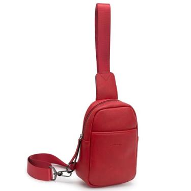 Imagem de Alldaily Bolsa tiracolo feminina pequena bolsa transversal de couro moderna bolsa de peito para viagens, pochete, Vermelho