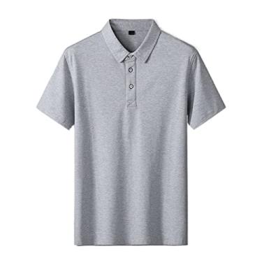 Imagem de Polos de desempenho masculino algodão cor sólida camisa camisa colarinho leve absorção de umidade esporte secagem rápida macio (Color : Gray, Size : M)