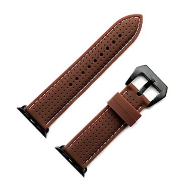 Imagem de Pulseira ergonômica com fivela larga (BRMHLS-BLK-ORG-42) Pulseira de silicone de borracha de luxo de liberação rápida compatível com Apple 42 mm i Watch 1 2 3 Series Nike Hermes Edition - Pulseira de cor marrom