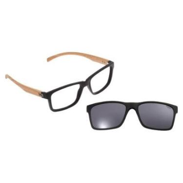 Imagem de Armção Óculos de Grau HB Switch Clip On Matte Black Wood Polarized Gray-Masculino