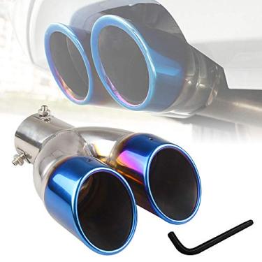 Imagem de RYANSTAR Acabamento de tubo de escape com ponta de escape dupla para carro de 1,5L-2,0L, 6,35 cm, silenciador de aço inoxidável com cauda universal com saídas duplas, tubo de extremidade azul