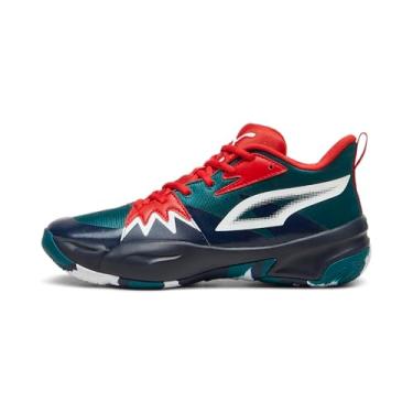 Imagem de PUMA Tênis de basquete masculino Genetics, Club azul-marinho verde frio - vermelho para todos os tempos, 45