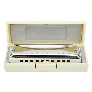 Imagem de Gaita de 10 Furos, Capa de Aço Inoxidável, Material de Resina ABS, Bocal Arredondado, Instrumento Musical Portátil para Iniciantes (Branco)