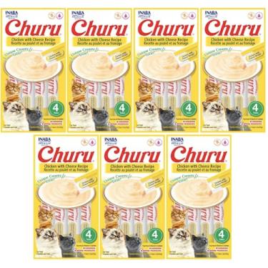 Imagem de Kit 07 Churu Petisco Para Gatos Vários Sabores Escolher Inaba - 28 Tubetes (Kit 7 unid. (28 Tubetes), Frango com Queijo)