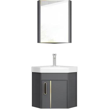 Imagem de Armário e pia de banheiro de canto, pia de cerâmica prática multifuncional para montagem em parede com armário de espelho, pias independentes para banheiros, lavanderia, varanda, Hui, 43 × 4