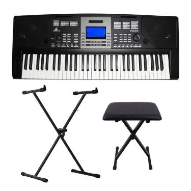 Imagem de Kit Teclado Musical Pegasus P222 - Ritmos Brasileiros + Suporte em X + Banqueta