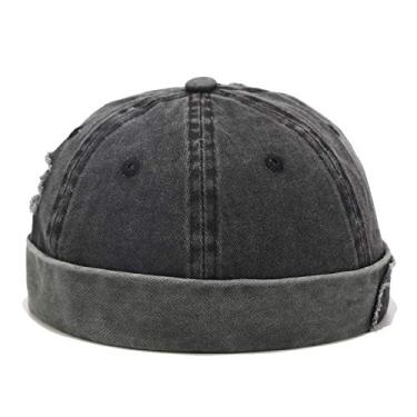 Imagem de Namzi Boné masculino elegante de algodão lavado sem aba Docker Sailor Cap preto, Preto, 0