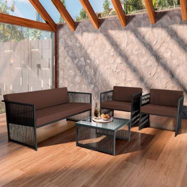 Imagem de Conjunto para Área Externa de Corda Náutica  - 02 Poltrona Namoradeira Mesa de Centro Santiago