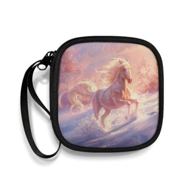 Imagem de Pzuqiu Estojo de fone de ouvido quadrado organizador de fones de ouvido para armazenamento de cabo USB, capa de fone de ouvido Bluetooth portátil com alça para adolescentes e adultos (cavalo)