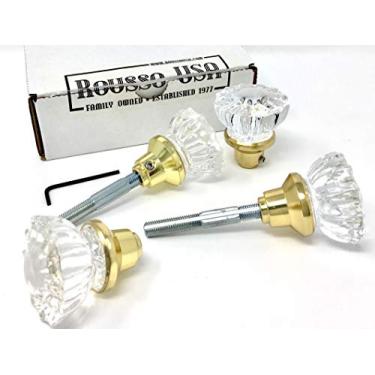 Imagem de Maçanetas vintage de cristal caneladas e eixo premium. Perfeito com sua trava e placas traseiras novas ou antigas. 4 puxadores (2 pares)