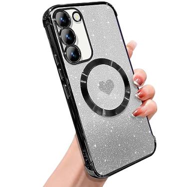 Imagem de ZONRW Capa magnética para Samsung Galaxy S23, para mulheres, meninas, macia, luxuosa, com glitter, com glitter, fofo, compatível com MagSafe, transparente, à prova de choque, capa protetora para celular 6,1 polegadas - preta