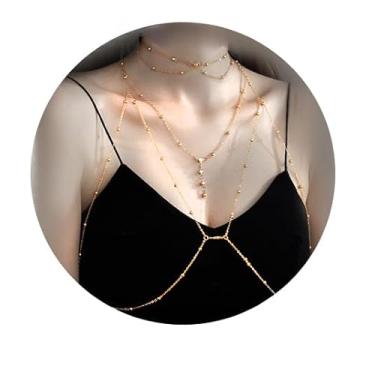 Imagem de Correntes corporais sensuais brilhantes e prateadas douradas, sutiãs, joias, biquíni, festa rave, festival, joias para mulheres, meninas, acessórios de quarto, Large, Strass, Criado com zirconita