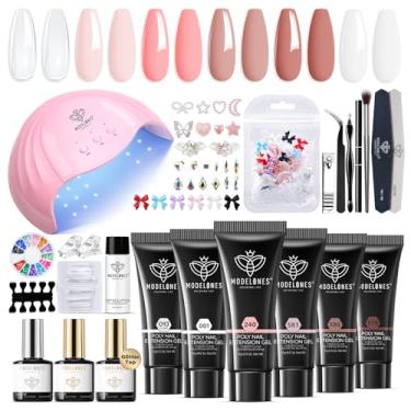Imagem de Kit de unhas de gel de extensão de poliéster da Modelones – 6 cores com lâmpada de unha de 48 W U V/LED solução deslizante com glitter de strass tudo em um kit para manicure de unhas kit de iniciante faça você mesmo em casa kit 2