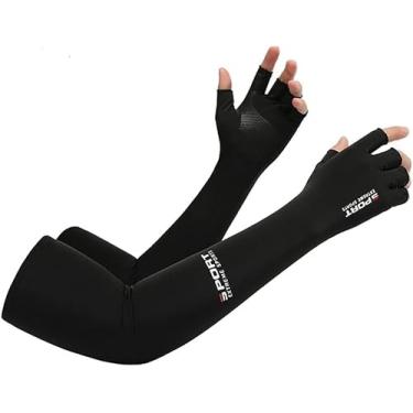 Imagem de Luvas longas sem dedos com proteção solar uv para homens, luvas antiderrapantes para esportes ao ar livre, pesca, ciclismo, manga de resfriamento para braço/814 (Size : Black)