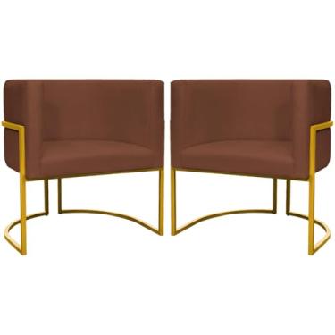 Imagem de Kit 2 Poltronas Decorativa Para Sala Cadeira Recepção Luna Suede Terracota Base Dourada