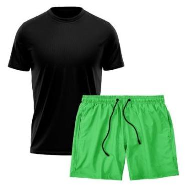 Imagem de Kit Short Praia Academia Passeio Treino Verde + Camiseta Manga Curta Masculina-Masculino