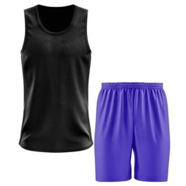Imagem de Kit Calção Short Futebol Basquete Azul + Regata Masculina Lisa Básica Dry-Masculino