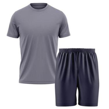 Imagem de Kit Calção Short Futebol Basquete Azul + Camiseta Manga Curta Masculina-Masculino