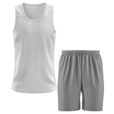 Imagem de Kit Calção Short Futebol Basquete Cinza + Regata Masculina Lisa Básica Dry-Masculino