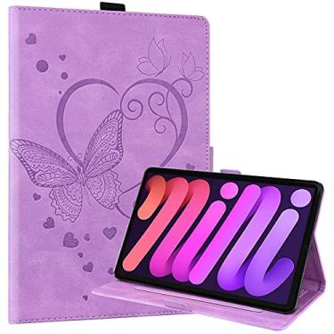 Imagem de Dteck Capa protetora de couro PU para iPad mini (A17 Pro/A15) 7/6ª geração versão 2024/2021 (21.1 cm), capa protetora de couro PU com função hibernar e ficar de pé automática/compartimentos para