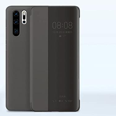 Imagem de Moda luxuosa Capa original Smart View Window Flip para Huawei P40 P30 P20 P10 Plus Mate 9 10 20 30 Pro Lite Honor 8X 10 10i Capa de couro, cinza, para P30 Pro
