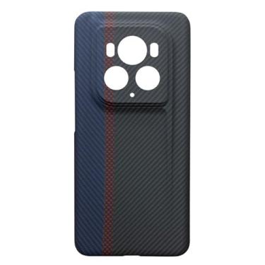 Imagem de HAO RIYLN Capa de fibra de carbono para Honor Magic 6, capa de telefone de fibra de aramida Kevlar real protetora para lente de câmera antirarranhões ultrafina, azul