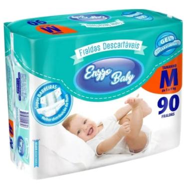 Imagem de Fralda Descartável Infantil Enzzo Baby Pacotão Diurna Noturna com Fita (M: 90 Fraldas)