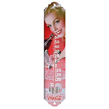 Imagem de Termômetro Coca-Cola Pin Up Blond Lady Face Vermelho em Metal - Urban - 40,5x6,4 cm