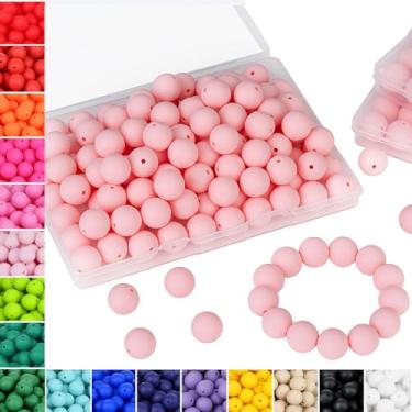Imagem de NUKAYAI 70 peças de contas de silicone rosa doce de 15 mm para fabricação de chaveiros, contas de silicone redondas de borracha para fazer pulseiras e colar DIY (rosa candy)