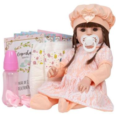 Imagem de Bebe Reborn Menina Gatinha Vestido Salmão Com Vários Itens - Cegonha R