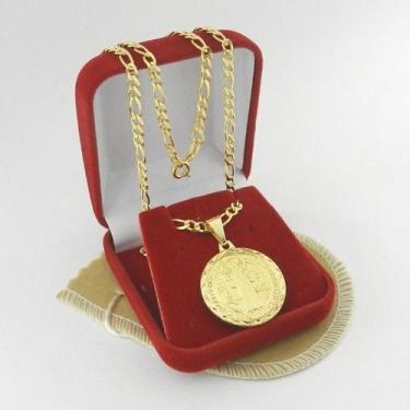 Imagem de Corrente Masculina 50cm 3mm + São Bento Folheada Ouro Cr238 - WNBIJOUT
